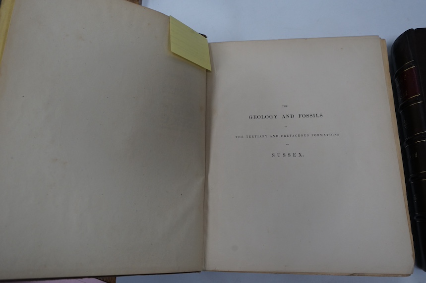 Dixon, Frederick - The Geology and Fossils of the Tertiary and Cretaceous Formations, 1st edition, large 4to, original blind-stamped cloth, half-title, 45 engraved and lithographed plates (3 hand-coloured, including fron